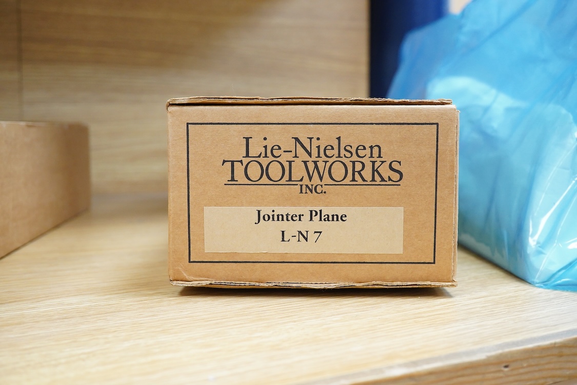 A Lie-Nielsen Toolworks wood working Jointer Plane (L-N7), in the original card box